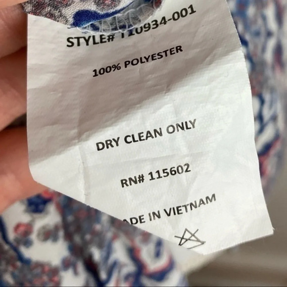 Lush • Blue Pink Patterned Split Neck Blouse - Picture 3 of 4